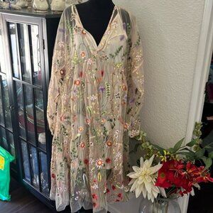 This is a sheer floral dress from H&M and it says it’s a medium large
